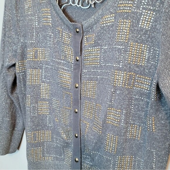 White House Black Market Gray Metallic Shimmer Embellished Cardigan Size Small - Picture 10 of 10